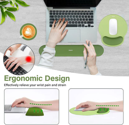 MOSISO Wrist Rest Support for Mouse Pad&Keyboard Set, Circle Curved Ergonomic Mousepad&Coaster Non-Slip Base Home/Office Pain Relief&Easy Typing Pad with Soft Cloth&Silicone Lining, Antique Green