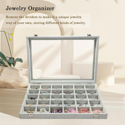 Stratalife Jewelry Organizer Bracelet Organizer Storage Box 12 Grid Stackable Jewelry Tray with Lid Velvet Jewelry Box for Drawer Necklace Bracelet Display Storage Organizer Box (Beige)