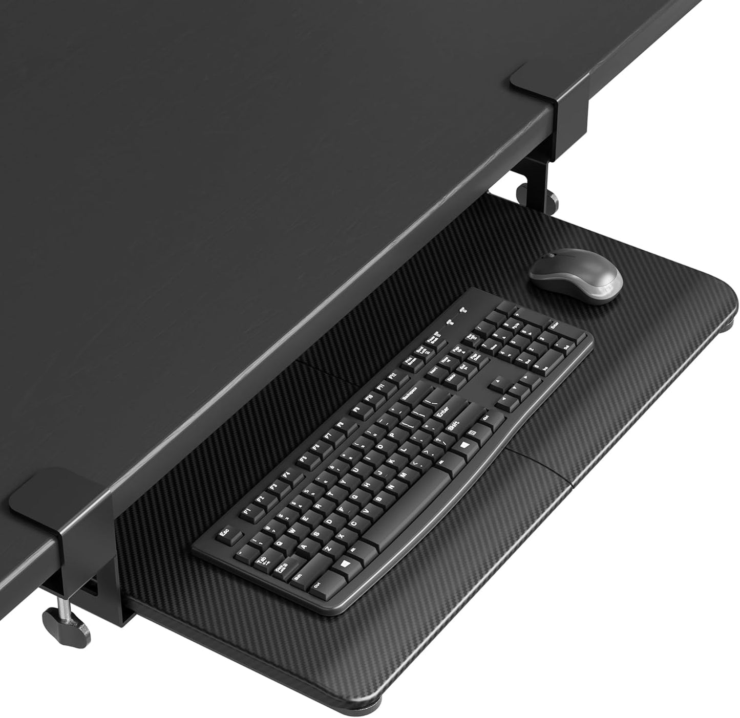 BONTEC KMT01 Under Desk Keyboard Tray, Pull-Out Keyboard & Mouse Platform with C-Clamp, 25.6 x 11.8 in Space-Saving Ergonomic Slide-Out Drawer, Black