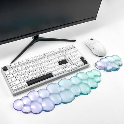 Gel Keyboard and Mouse Wrist Rest Set – Clear Cloud Wrist Rest for Computer Keyboard 60%/68%/75%, Comfort & Support for Typing and Gaming(Purple Green)