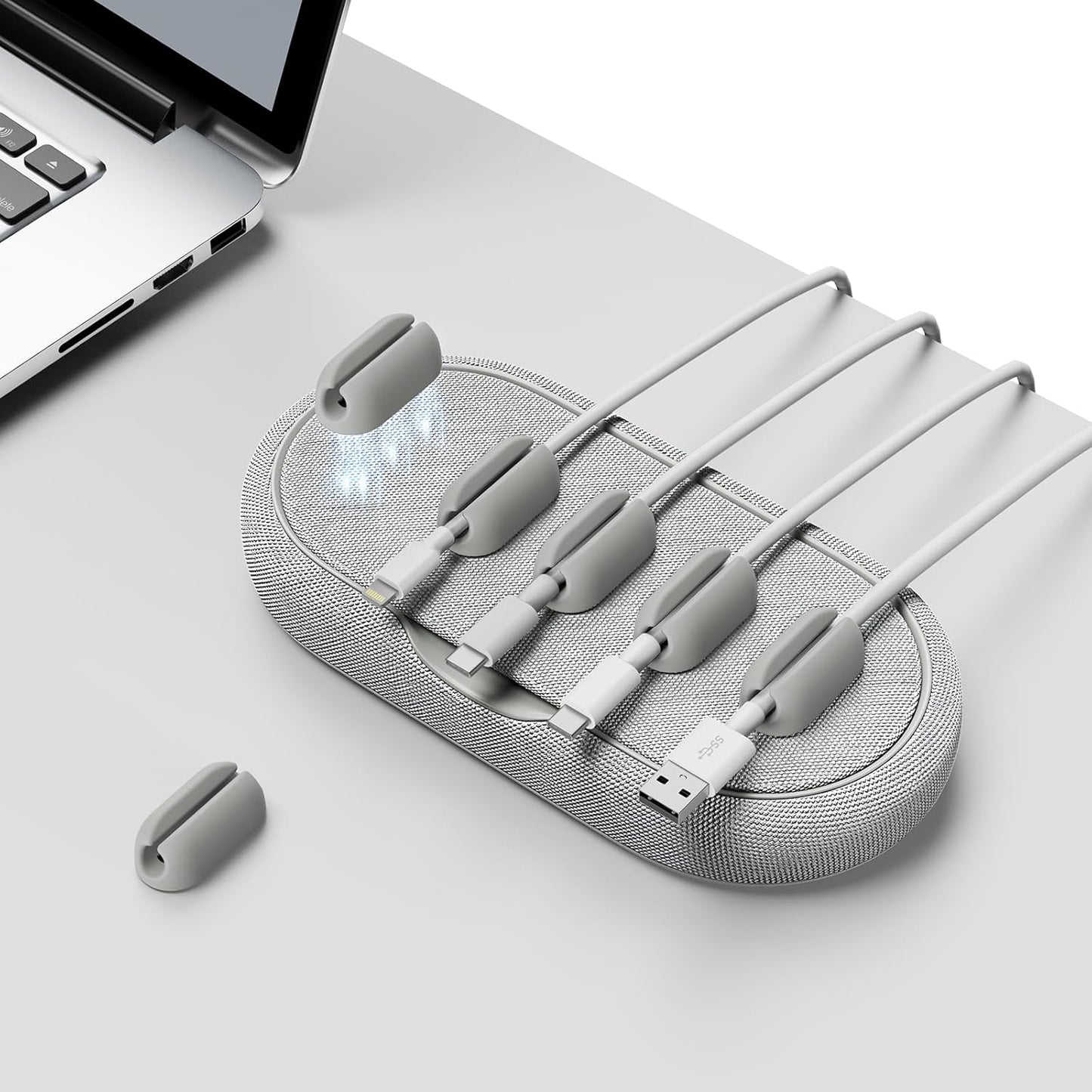 Cable Management, Magnetic Cord Organizer, Desk Cord Holder Wire Keeper with 6 Magnetic Cable Clips, Charger Cord Management for Home Office, Lightning/USB C/Micro Cable, White