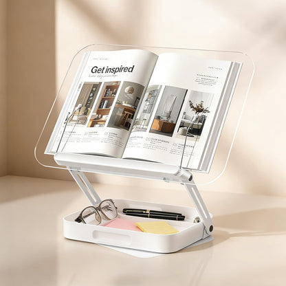 ASIEIT Desk Clamp Book Stand, Aluminum Book Holder Adjustable Height & Angle, Cookbook Stand for Kitchen, Recipe Book Holder with 360° Swivel Base, Book Stand for Reading, Office, Laptop