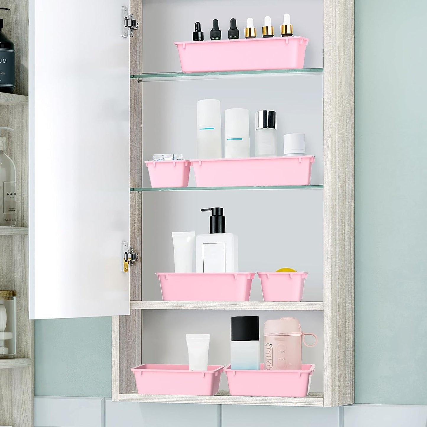 WOWBOX 25 PCS Clear Plastic Drawer Organizer Set, 4 Sizes Desk Drawer Divider Organizers and Storage Bins for Makeup, Jewelry, Gadgets for Kitchen, Bedroom, Bathroom, Office