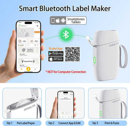 Rongta Bluetooth Label Maker Machine with Tape, Portable Mini Label Printer Wireless Thermal Handheld Sticker Makers Mini Label Makers with Multiple Templates for Organizing Office Home School(White)