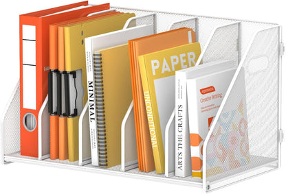 SUPEASY Binder Organizer, Magazine File Holder with 5 Vertical Compartments Rack, Metal Desk File Organizer & Binder Holders, Magazine Organizers for Office Desktop, Home, School, Classroom (Black)