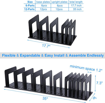 Adjustable Vertical File Sorter Sturdy Plastic Expandable Upright File Holder, Desktop Binder Organizer, School Office File Organizer Bookshelf Divider, Assemble Easily Endlessly, Black