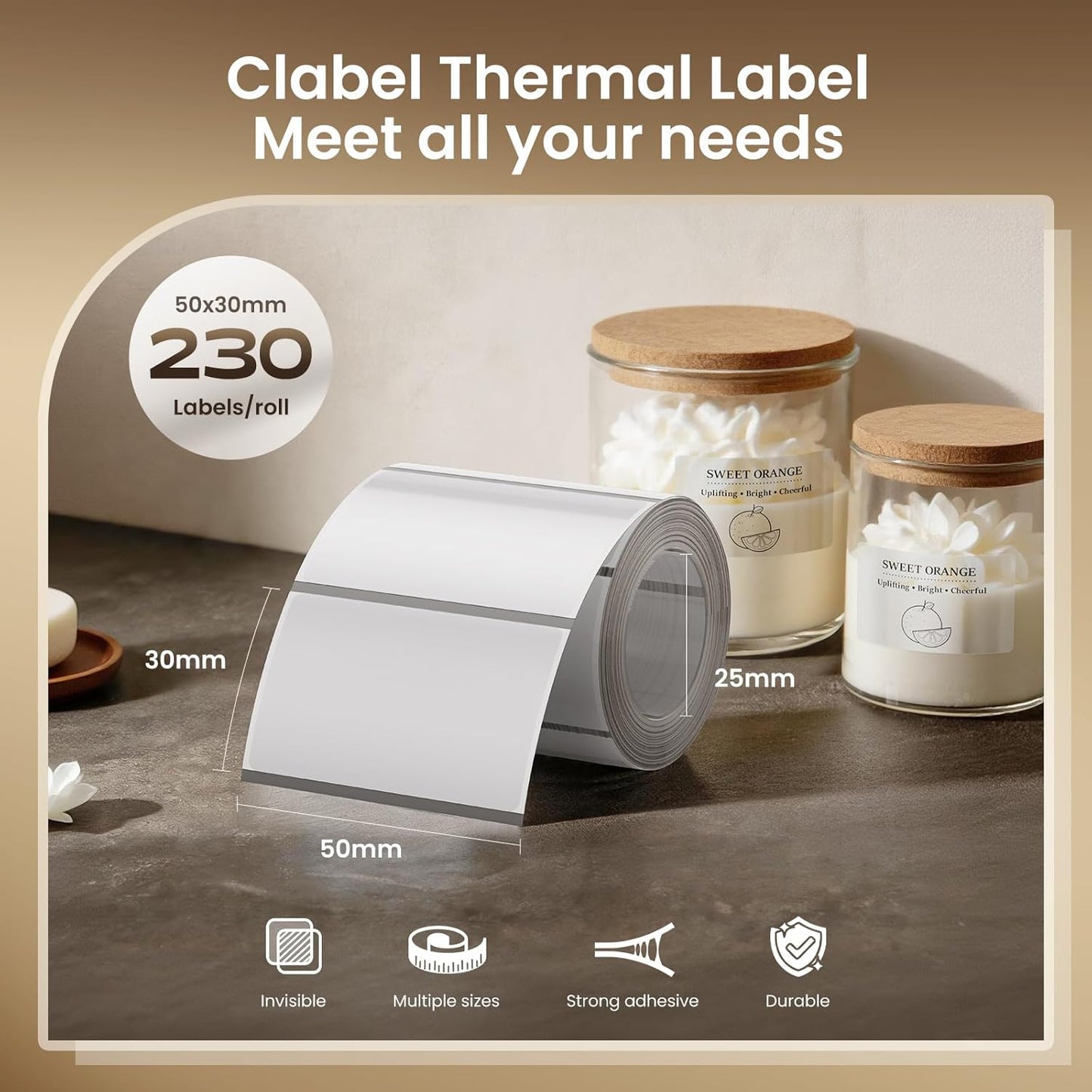 Clabel Printable White Cable Labels 6 Rolls of Thermal Self-Adhesive Paper Labels Tape, 25x78mm (1"x3") 100 Sheets Per Roll, Black Print on White Sticker Tags Durable
