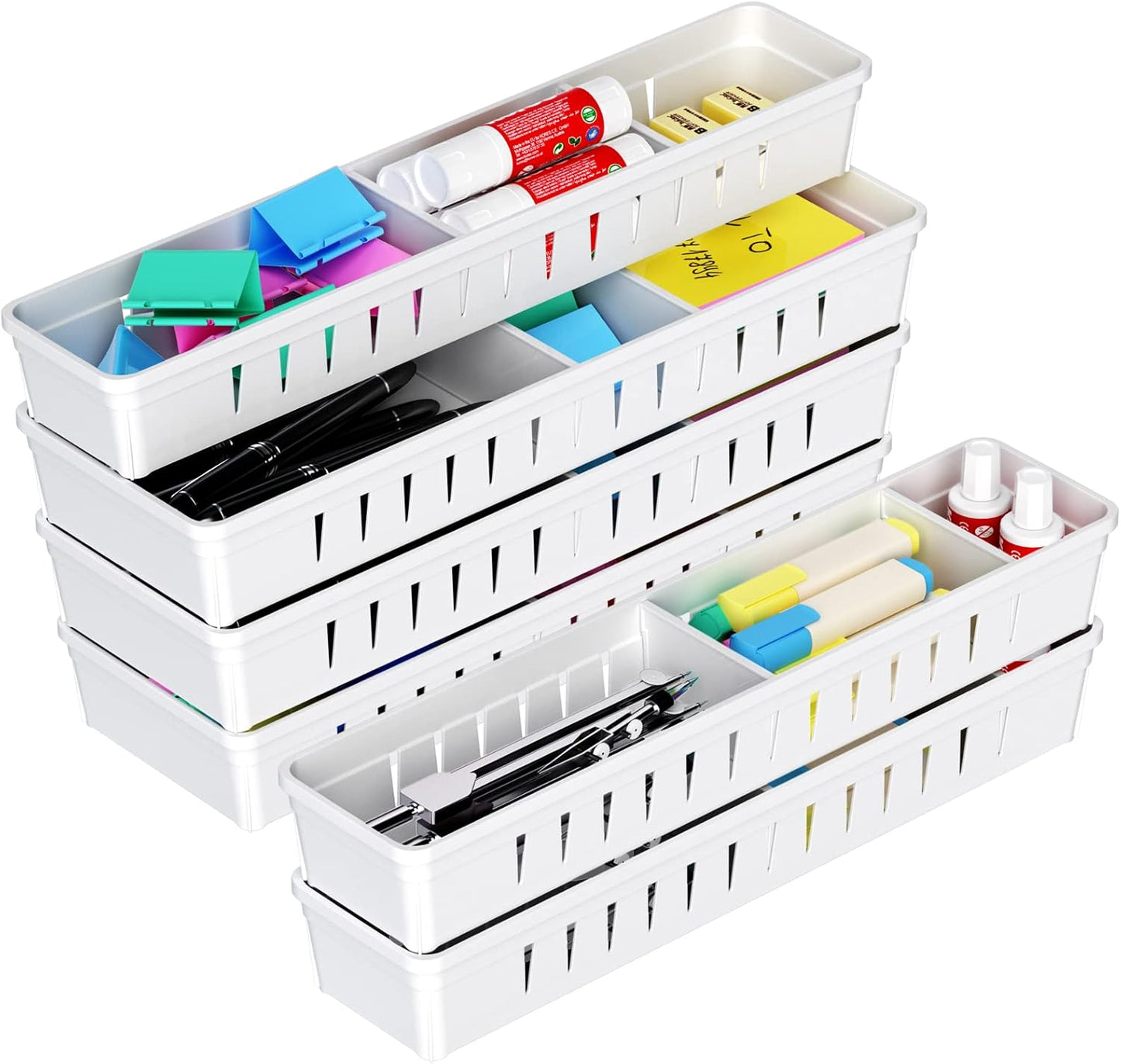 Desk Drawer Organizer Tray, 4 Pack Expandable Drawer Organizer with Dividers Adjustable, Bathroom Organizer Bins for Junk, Office, Makeup, Kitchen Utensil