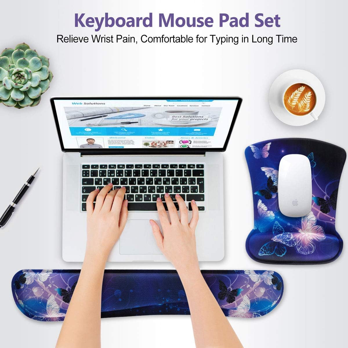 Keyboard Wrist Rest Pad Ergonomic Mouse Pad Set, ToLuLu Gel Mouse Pad Wrist Support for Computer Laptop, Mousepad Keyboard Wrist Support with Memory Foam for Easy Typing Pain Relief, Van Gogh Painting