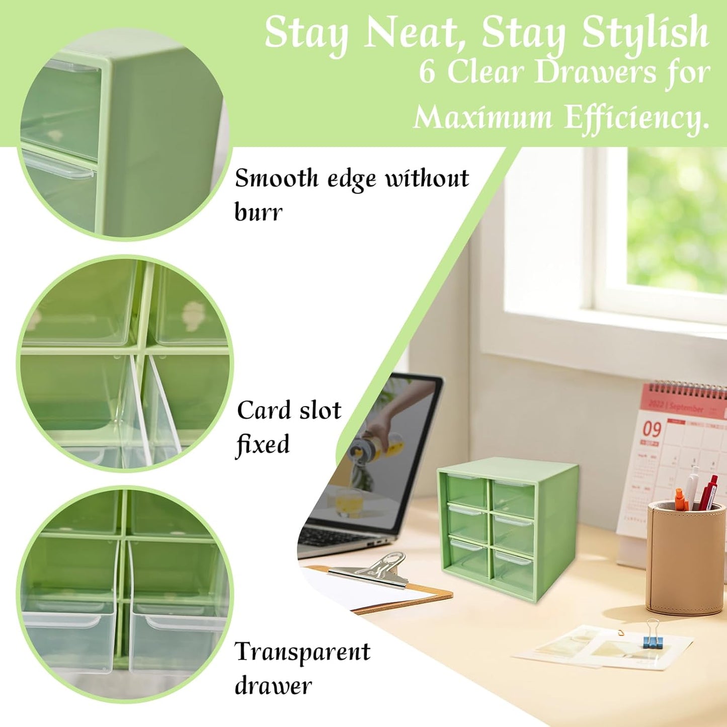 Small Drawer Organizer for Desk, 4.7" x 4.7" x 3.8" Small Desktop Organizer with 6 Drawers, Plastic Storage Box for Office, Classroom, Craft and Home Organization