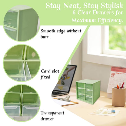 Small Drawer Organizer for Desk, 4.7" x 4.7" x 3.8" Small Desktop Organizer with 6 Drawers, Plastic Storage Box for Office, Classroom, Craft and Home Organization