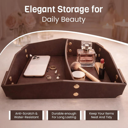 Valet Tray Organizer for Men & Women - PU Leather Catch All Tray with Removable Divider - EDC Storage for Keys, Watch, Phone - Nightstand, Dresser & Desk Organizer - Pacific Navy