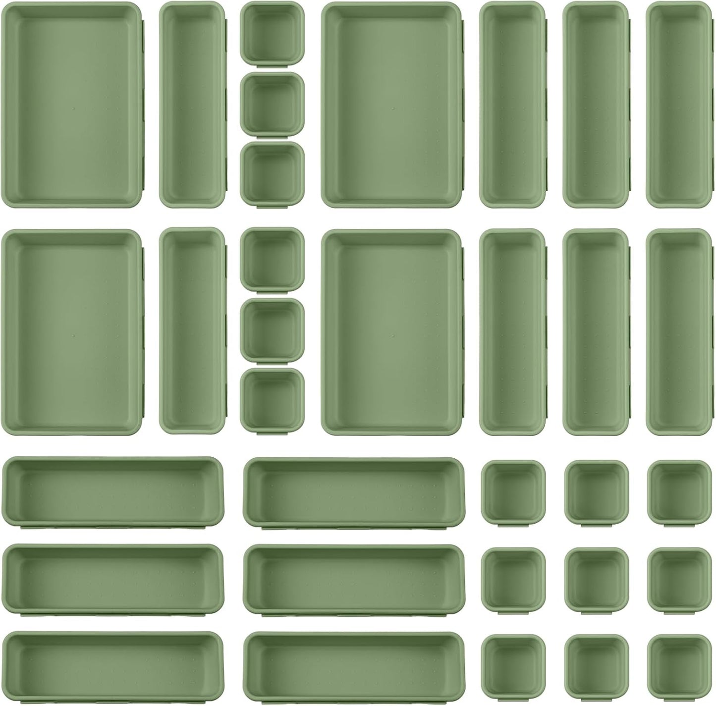 32 Pcs Desk Drawer Organizer Office Organization Tray Versatile Vanity Organizer with Nonslip Pads Makeup for Divider Drawer Storage Box Container for Kitchen Bedroom (Dark Green)