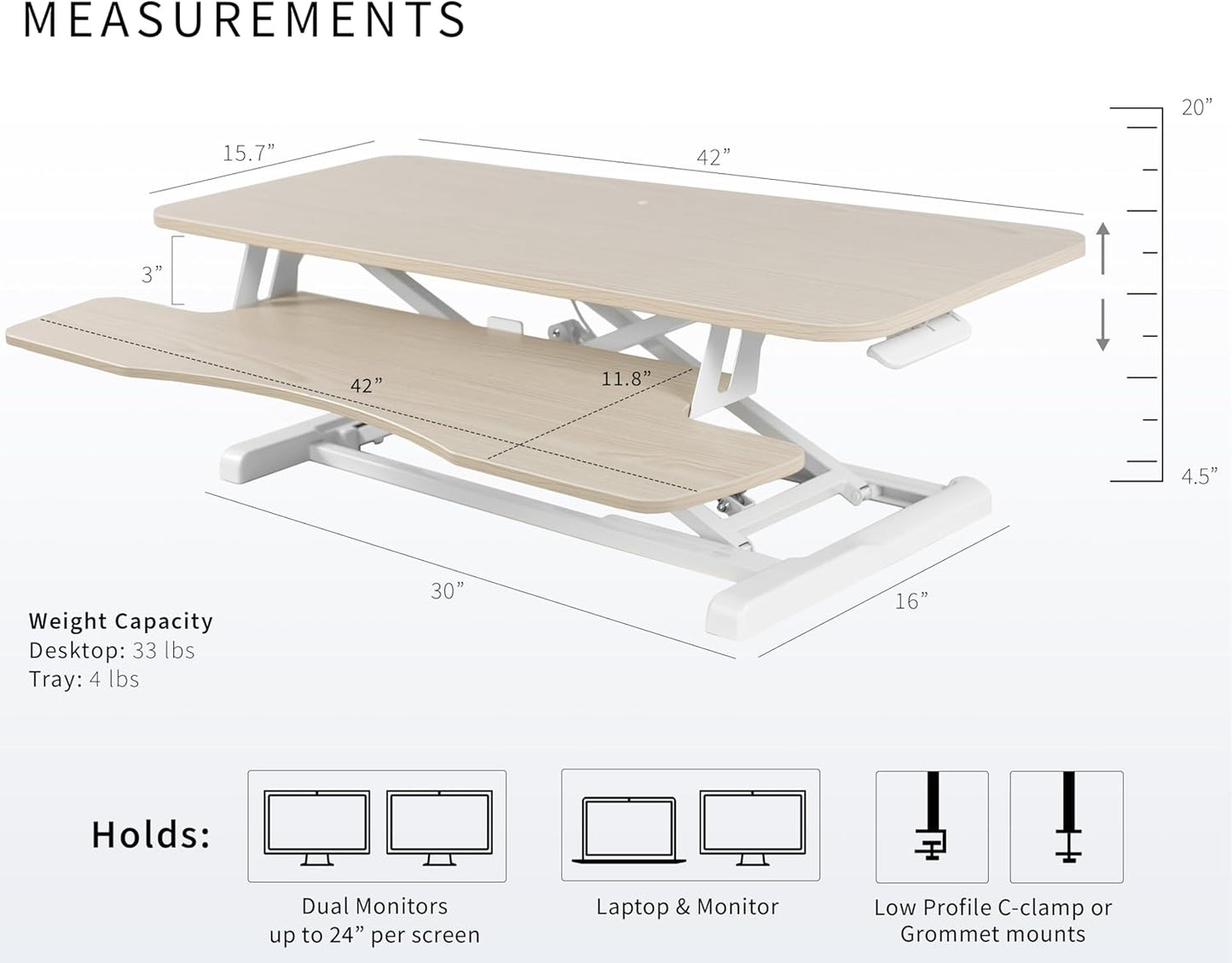 VIVO 26 inch Desk Converter, K Series, Height Adjustable Sit to Stand Riser, Dual Monitor and Laptop Workstation with Keyboard Tray, Black, DESK-V026KB
