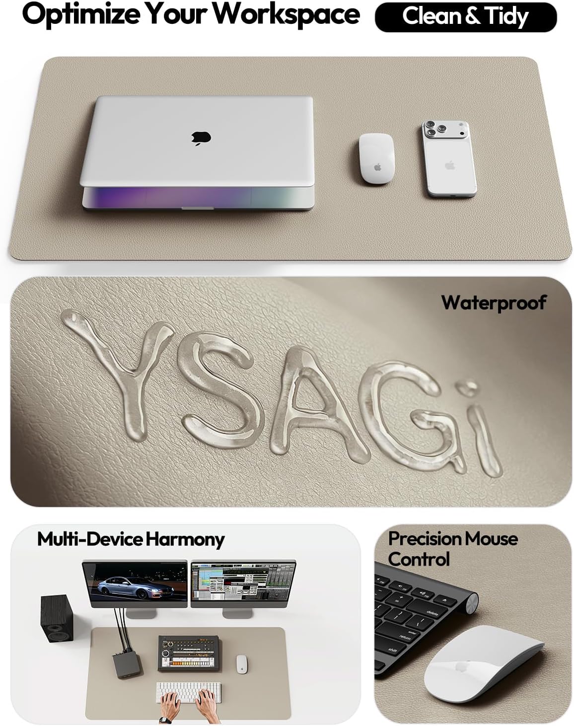 YSAGi Leather Desk Protector, Office Mat, Large Mouse Mat, Non-Slip PU Leather Blotter, Laptop Pad, Waterproof Writing Pad for Office and Home (Light Pink, 23.6" x 13.8") - Colors B