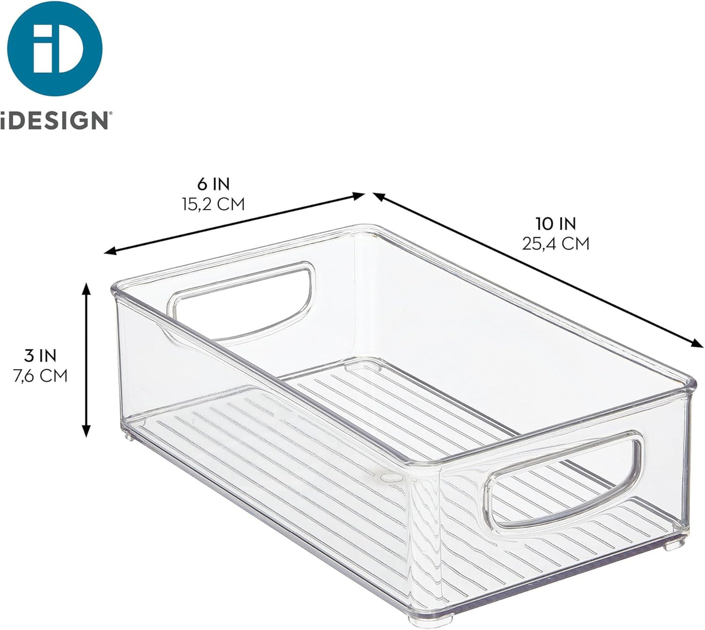 iDesign Stackable Pantry Bin with Handles for Kitchen Storage Set of 2, Clear, Made in USA
