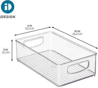 iDesign Stackable Pantry Bin with Handles for Kitchen Storage Set of 2, Clear, Made in USA