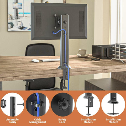 HEMUDU Single Desk Monitor Arm Mount Stand Fit for 13 inch to 32 inch Flat Curved Computer Screen with Swivel, Height Adjustable, Rotation,Holds up to 77lbs, Black