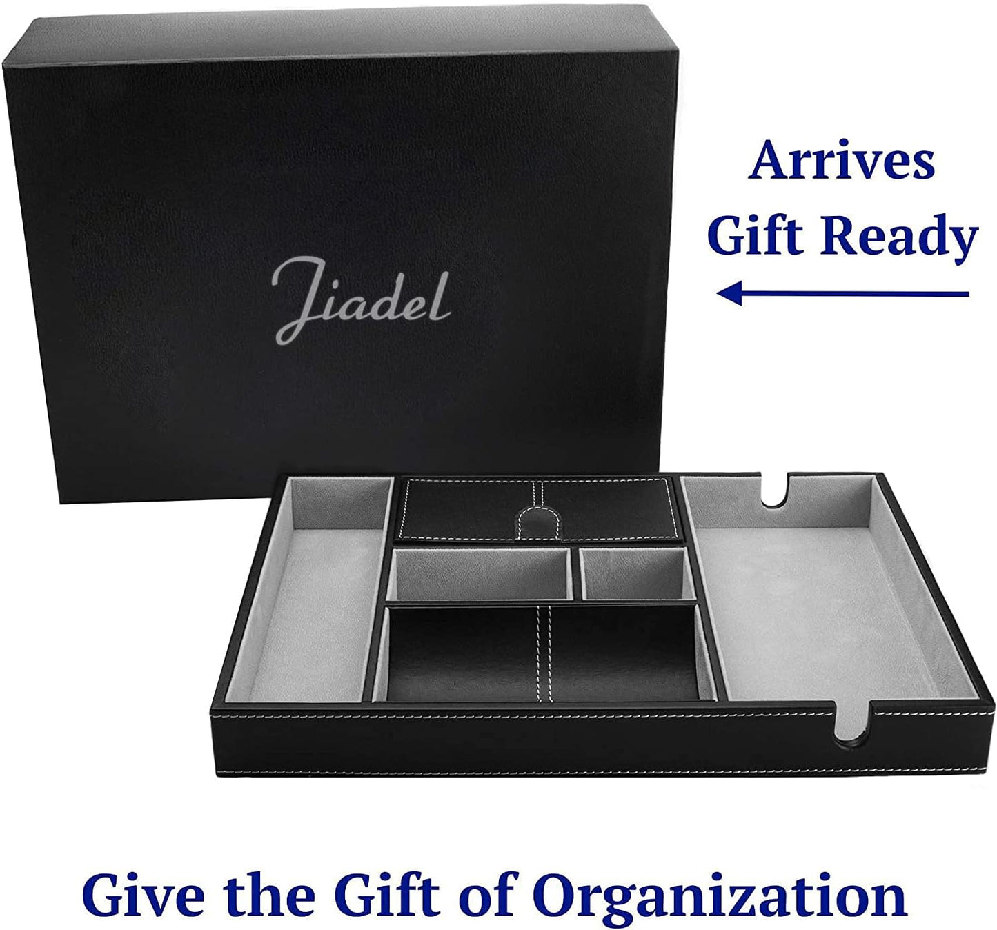 Leather Valet Tray for Men - EDC Catch All, Dresser Organizer, Jewelry & Wallet Desk Accessory, Bedside Entryway Key Catchall