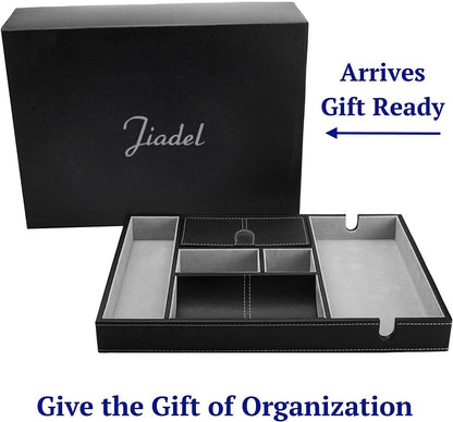 Leather Valet Tray for Men - EDC Catch All, Dresser Organizer, Jewelry & Wallet Desk Accessory, Bedside Entryway Key Catchall