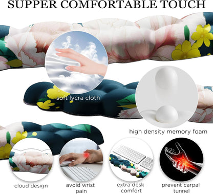 JIKIOU Upgrade Leather Cloud Keyboard Wrist Rest, Cloud Wrist Rest with Non-Slip PU Base, Comfortable Memory Foam Wrist Rest for Computer Laptop Mac Gaming Office and Pain Relief Christmas Wish Gift