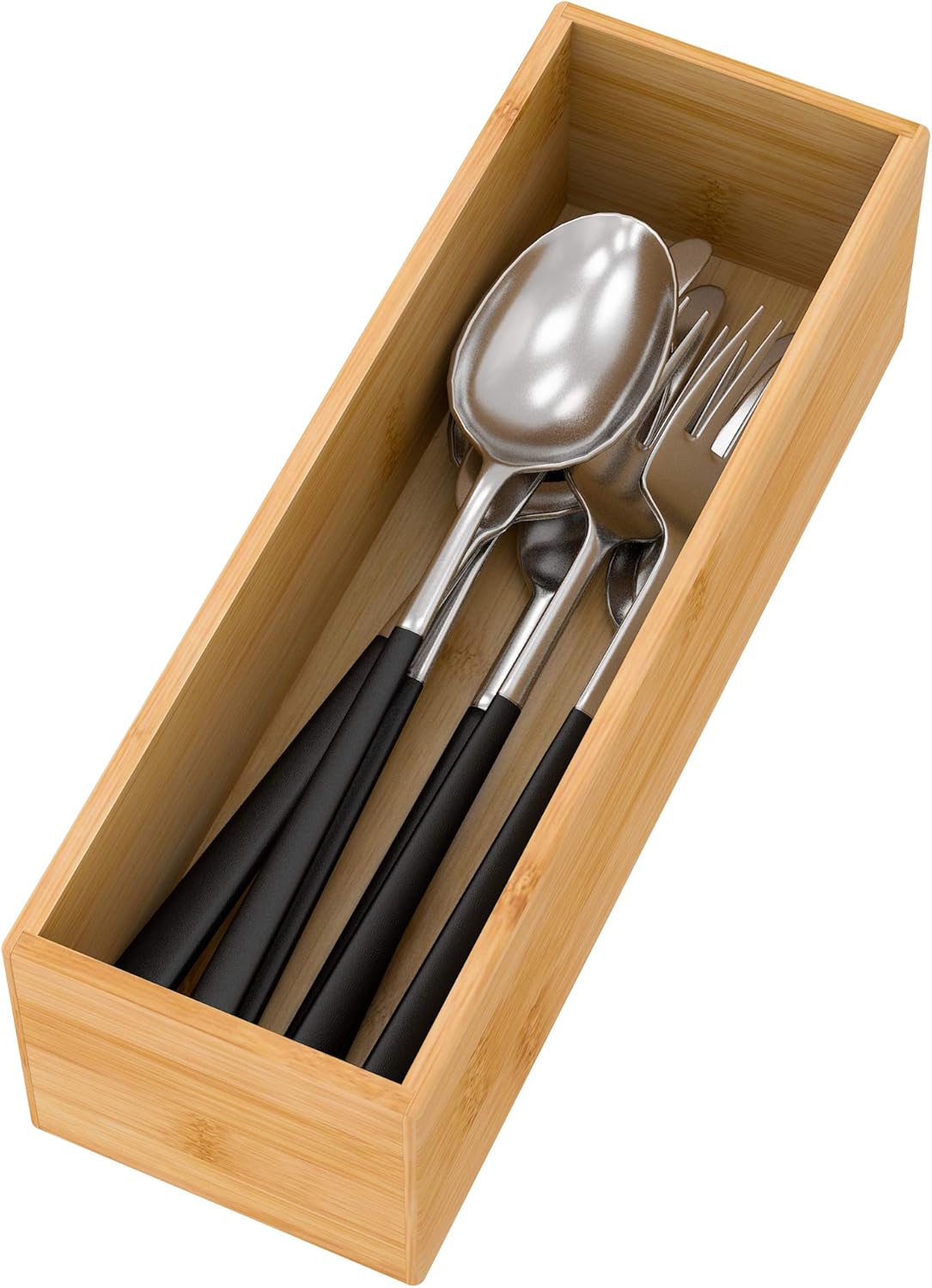 Black Bamboo Drawer Organizer - Silverware&Utensil Holder Organizer for Kitchen Drawers, Multi-Use Drawer Dividers Boxes for Bathroom Counter，Cabinet, Garage, Office Desk, Makeup, Jewelry (12"3"2.5")
