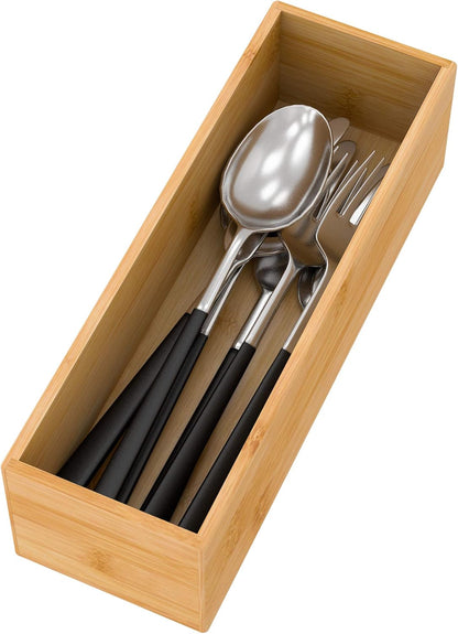 Black Bamboo Drawer Organizer - Silverware&Utensil Holder Organizer for Kitchen Drawers, Multi-Use Drawer Dividers Boxes for Bathroom Counter，Cabinet, Garage, Office Desk, Makeup, Jewelry (12"3"2.5")
