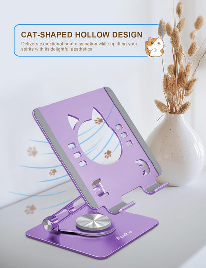 Aoviho Tablet Stand 360° Rotating Aluminum Holder - Adjustable, Portable & Foldable Monitors Stand for iPads, Compatible with 4-13.3" Tablets, Purple