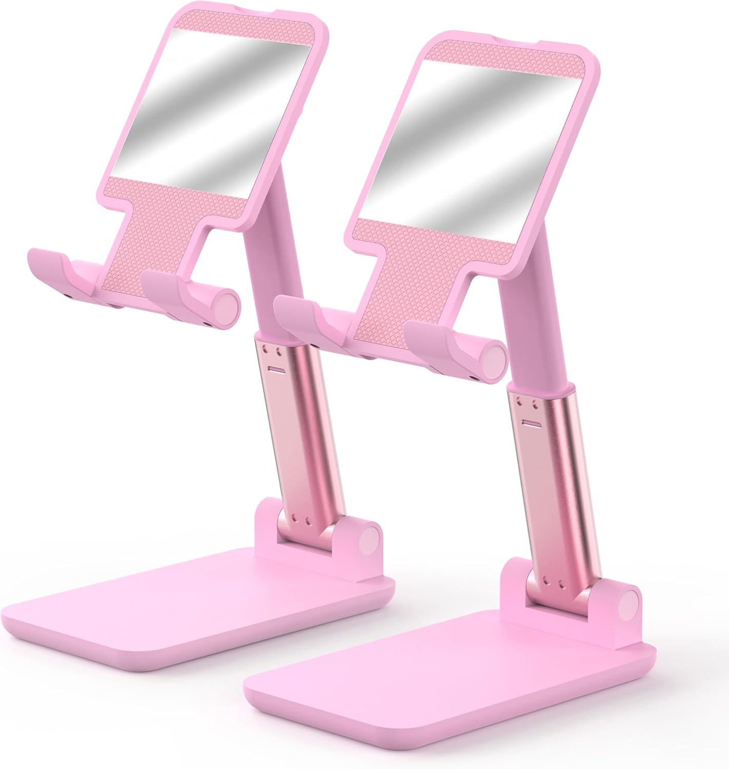 Cell Phone Stand, Adjustable Angle and Height Cell Phone Holder for Desk, Foldable and Portable, Anti-Slip Silicone Pad, Compatible with All Mobile Phones and 4-8 Inch Devices, Pink