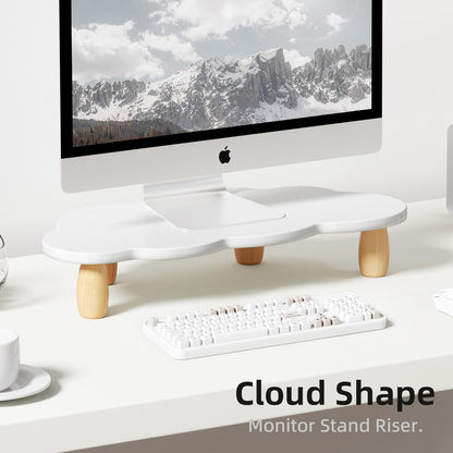 AFOOYO Monitor Stand Riser,Cloud Shape Wood Computer Monitor Stand, 16.5IN Monitor Stand Riser, Multi-Purpose Desktop Organizer Riser for Computer,Laptop,Printer,TV,Pink