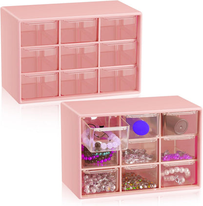 Wenqik 2 Pcs Mini Storage Drawers Teacher Toolbox Organizer with 9 Clear Drawers Small Plastic Desktop Teacher Desk Craft Organizer for Classroom Office 7" x 3. 9" x 4. 7"(Green)