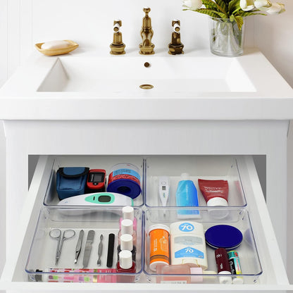 Acrimet Drawer Organizer Modular, Box Tray Storage Bins for Office, Home, Makeup, Kitchen, Junk Drawer ( 4 Pieces) (Clear Crystal Plastic)