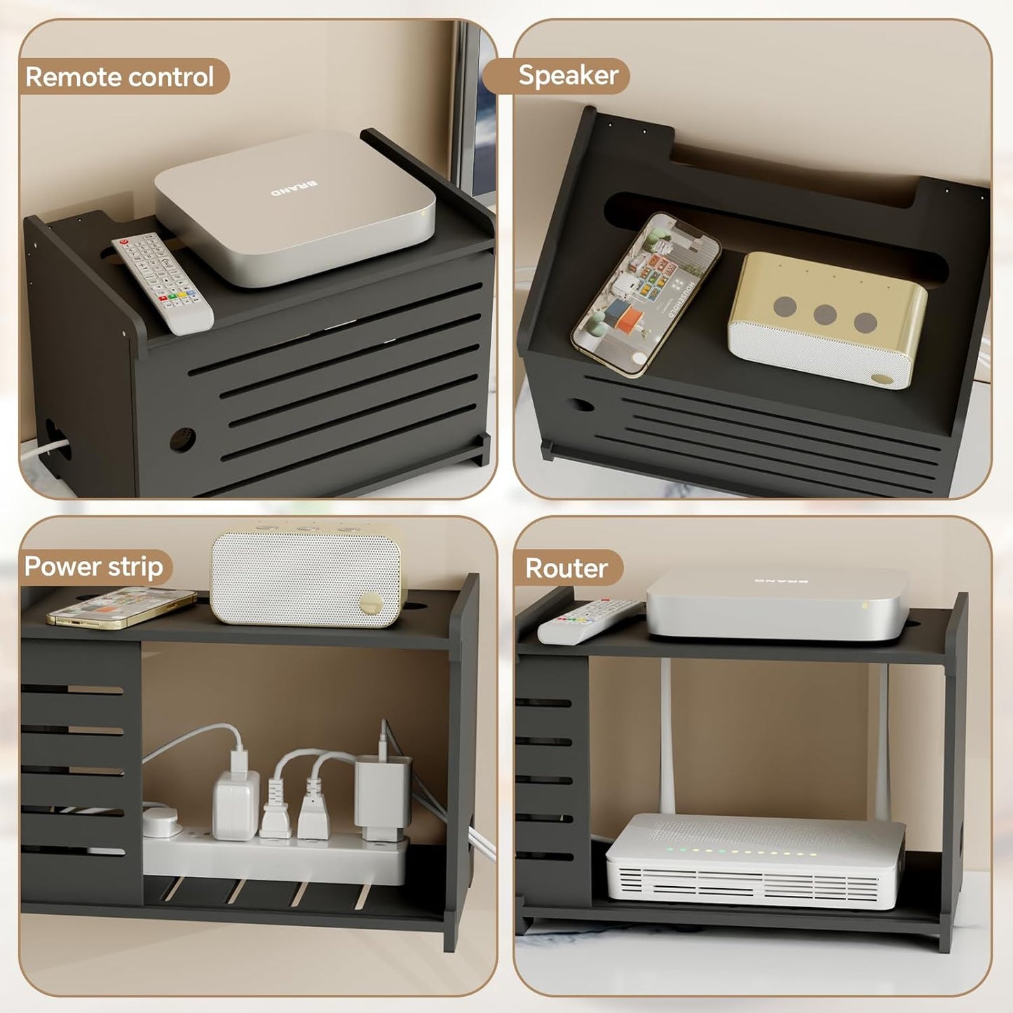 Wooden WiFi Router Storage Box Hider Shelf, Decorative Projector Box Hider Rack Countertop, for Cable, Modem, Internet, Router Power Cover Storage Organizer Cabinet Wall Mounted, Solid Wood