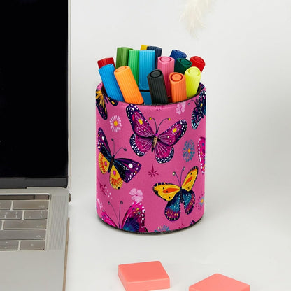 Leather Pen Holder for Desk, Love Cherry Pencil Organizer Pencil Cup Desk Decor Makeup Brush Holder Multifunctional Office Supplies for Home,Office, School