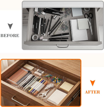 Briwooody 1 Pcs Large Expandable Acrylic Drawer Organizers, Grid Adjustable Drawer, Dividers Organizer for Desk, Makeup, Jewelry, Office, Kitchen Supplies (Clear,11 Compartments)