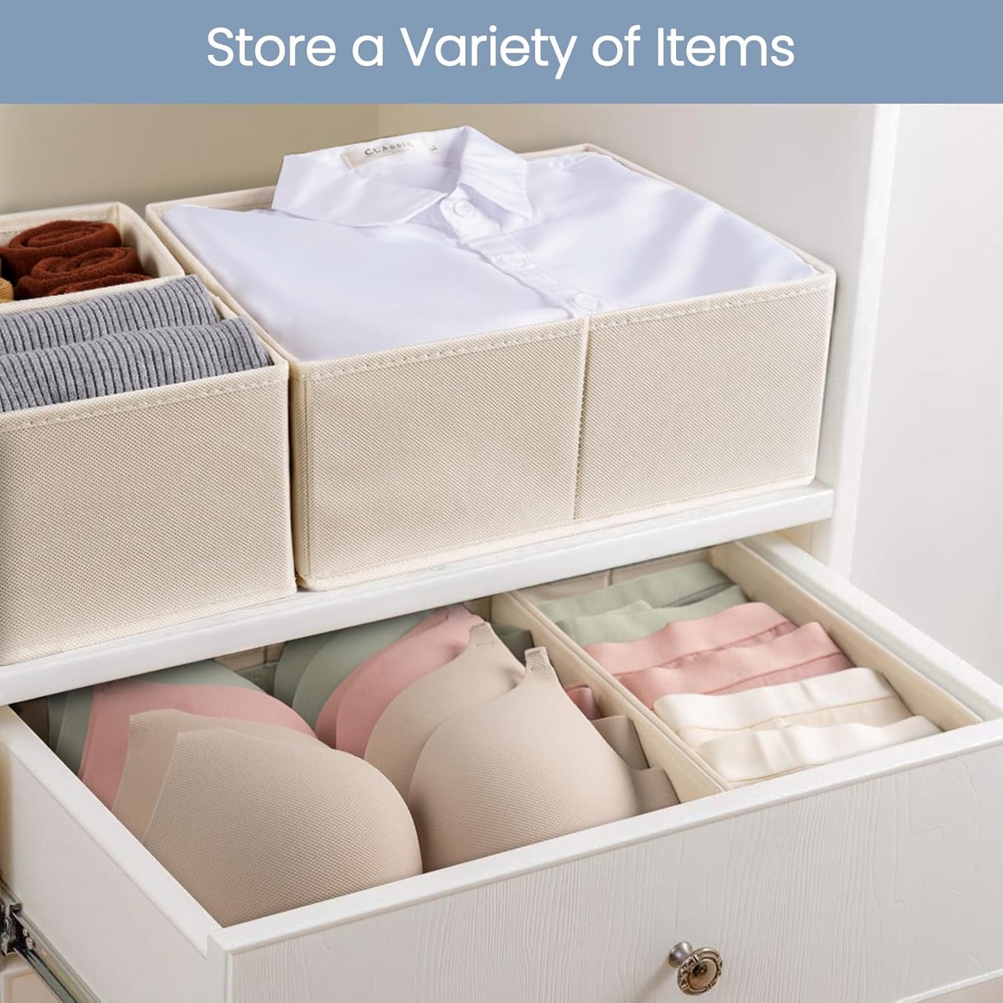Criusia Drawer Organizer Clothes, 8 Pack Underwear Organizer, Foldable Closet Organizers and Storage Dresser Dividers for Clothes, Socks, Scarves, Ties (Gray)