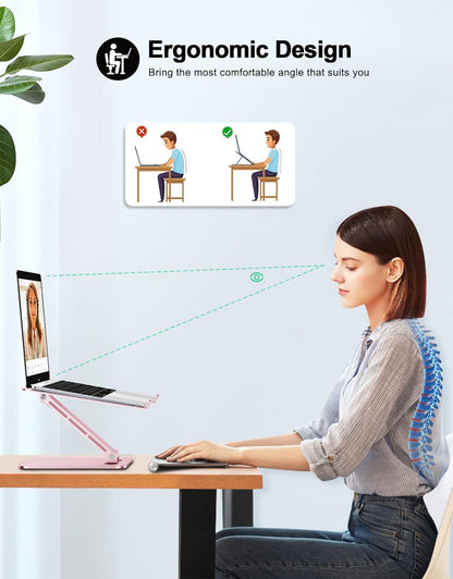 RIWUCT Foldable Laptop Stand, Height Adjustable Ergonomic Computer Stand for Desk, Aluminum Portable Laptop Riser Holder Notebook Mount Compatible with MacBook Pro Air, HP, Dell 10-16"