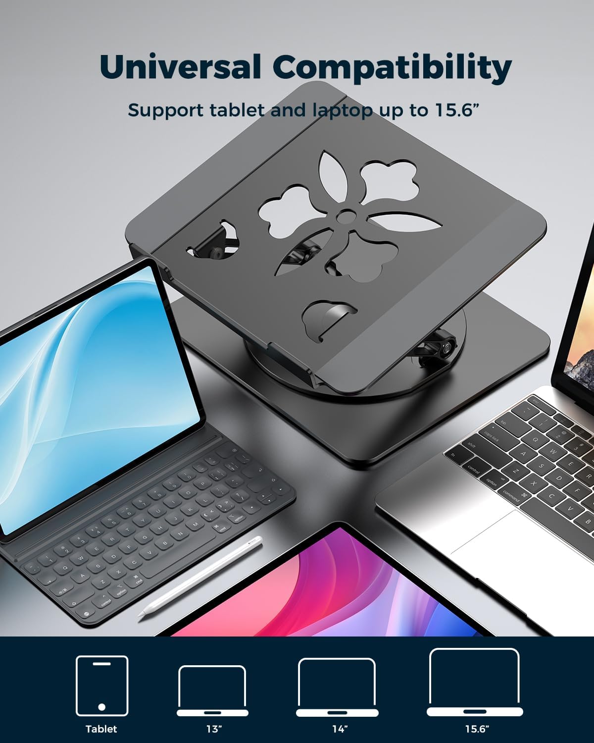 Aoviho 360° Rotating Laptop Stand for Desk | Adjustable, Foldable, Portable Aluminum Ergonomic Riser | Compatible with MacBook, Dell, HP & All Laptops 10-16 inch | Gray