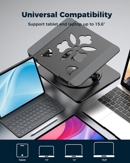 Aoviho 360° Rotating Laptop Stand for Desk | Adjustable, Foldable, Portable Aluminum Ergonomic Riser | Compatible with MacBook, Dell, HP & All Laptops 10-16 inch | Gray