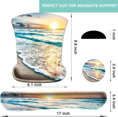 Keyboard Wrist Rest Pad Mouse Pad with Wrist Support Set of 3, Gaming Mousepad with Non-Slip Rubber Base, Ergonomic Memory Foam Mouse Cushion Support for Home Office Laptop Computer, Navy Blue