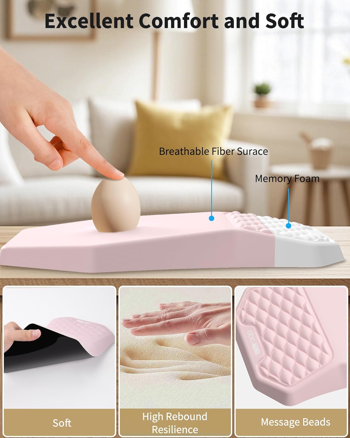 Ergonomic Mouse Pad and Keyboard Wrist Rest Support Set, Massage Design Mousepad for Carpal Tunnel Pain Relief, Memory Foam, Non-Slip PU Base for Computer Desk, Baby Blue