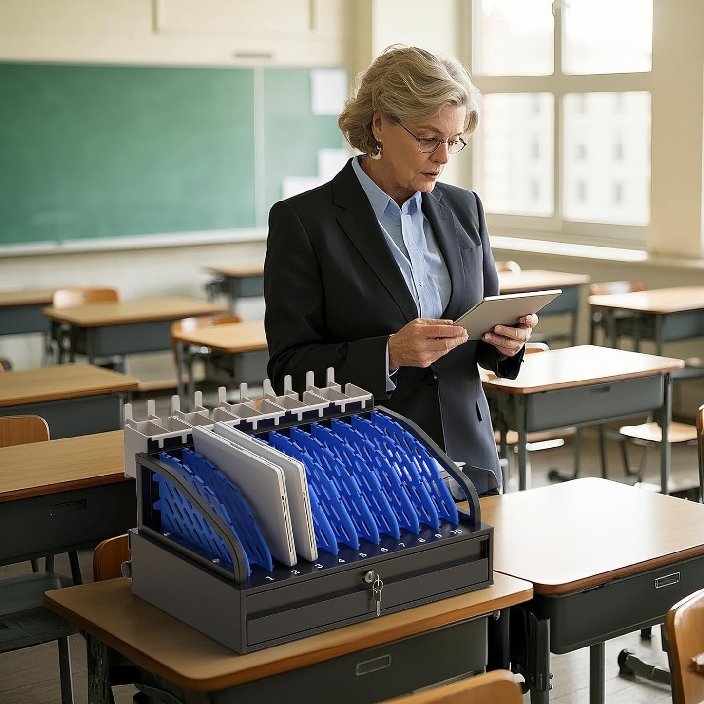 POCHAR 8-Device Universal Charging Station for Laptops & Chromebooks – Classroom Organization for iPads, Tablets & More, Ideal for Schools & Offices