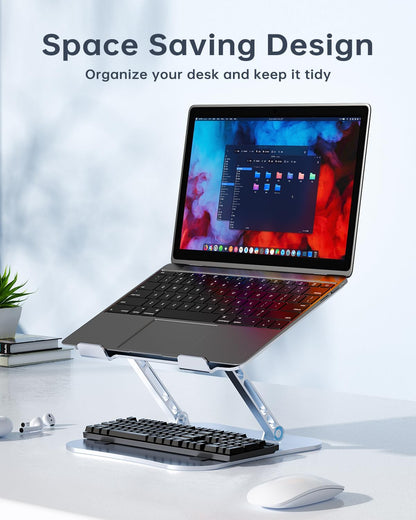 H&C(hcck&Cllassp) Aluminum Laptop Stand for Desk, Foldable and Portable Laptop Riser, Adjustable Notebook Stand, Ventilated Cooling Bracket, Ergonomic Computer Stand for 11-17 inch Notebooks, Silver
