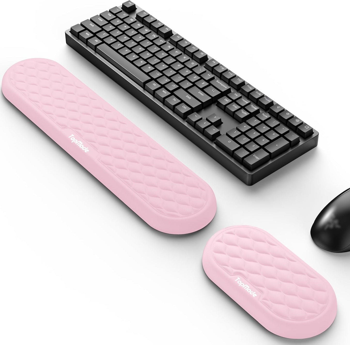TopMade Upgraded Wider Wrist Rest Set, Soft Memory Foam Keyboard Hand Rest Pad, Computer Ergonomic Keyboard Mouse Wrist Support for Typing Pain Relief, Comfort for Office, Gaming, Study, Black
