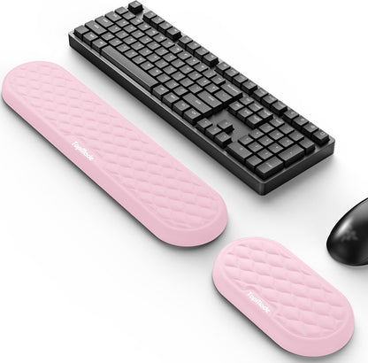 TopMade Upgraded Wider Wrist Rest Set, Soft Memory Foam Keyboard Hand Rest Pad, Computer Ergonomic Keyboard Mouse Wrist Support for Typing Pain Relief, Comfort for Office, Gaming, Study, Black