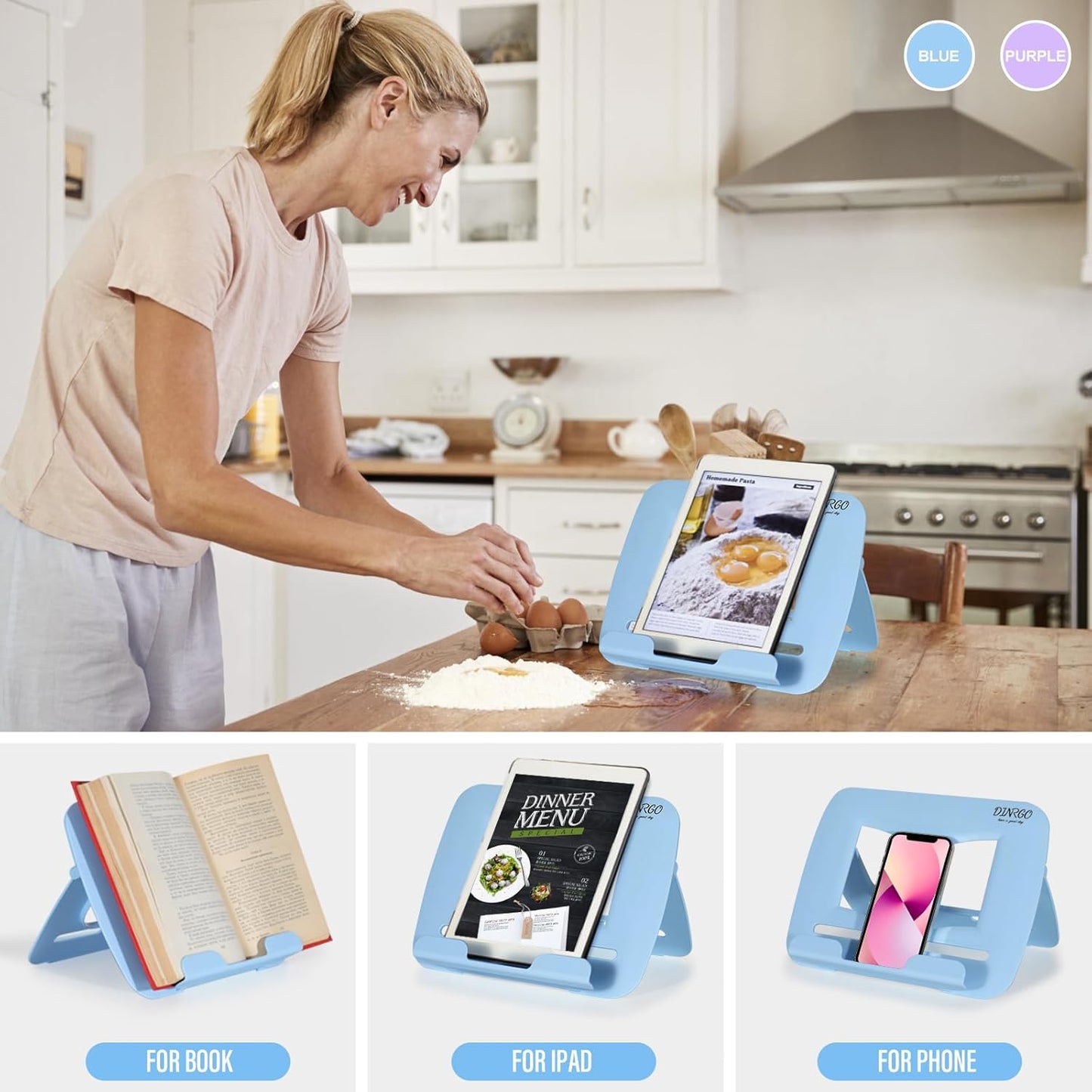Portable Book Stand Book Holder Book Rest for Kids Reading Hands Free Cookbook Holder Textbook Stands Music Stand Lightweight Waterproof Book Stand Gifts School Supplies (Purple 11.82" *8.26")