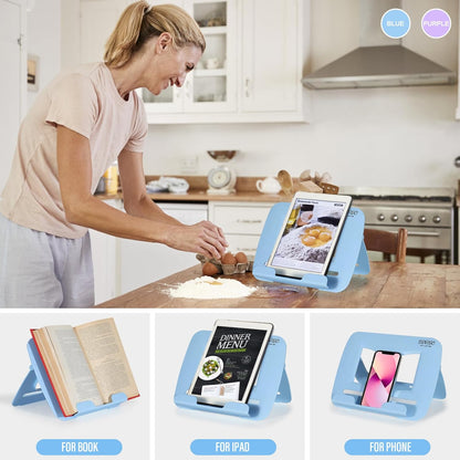 Portable Book Stand Book Holder Book Rest for Kids Reading Hands Free Cookbook Holder Textbook Stands Music Stand Lightweight Waterproof Book Stand Gifts School Supplies (Purple 11.82" *8.26")