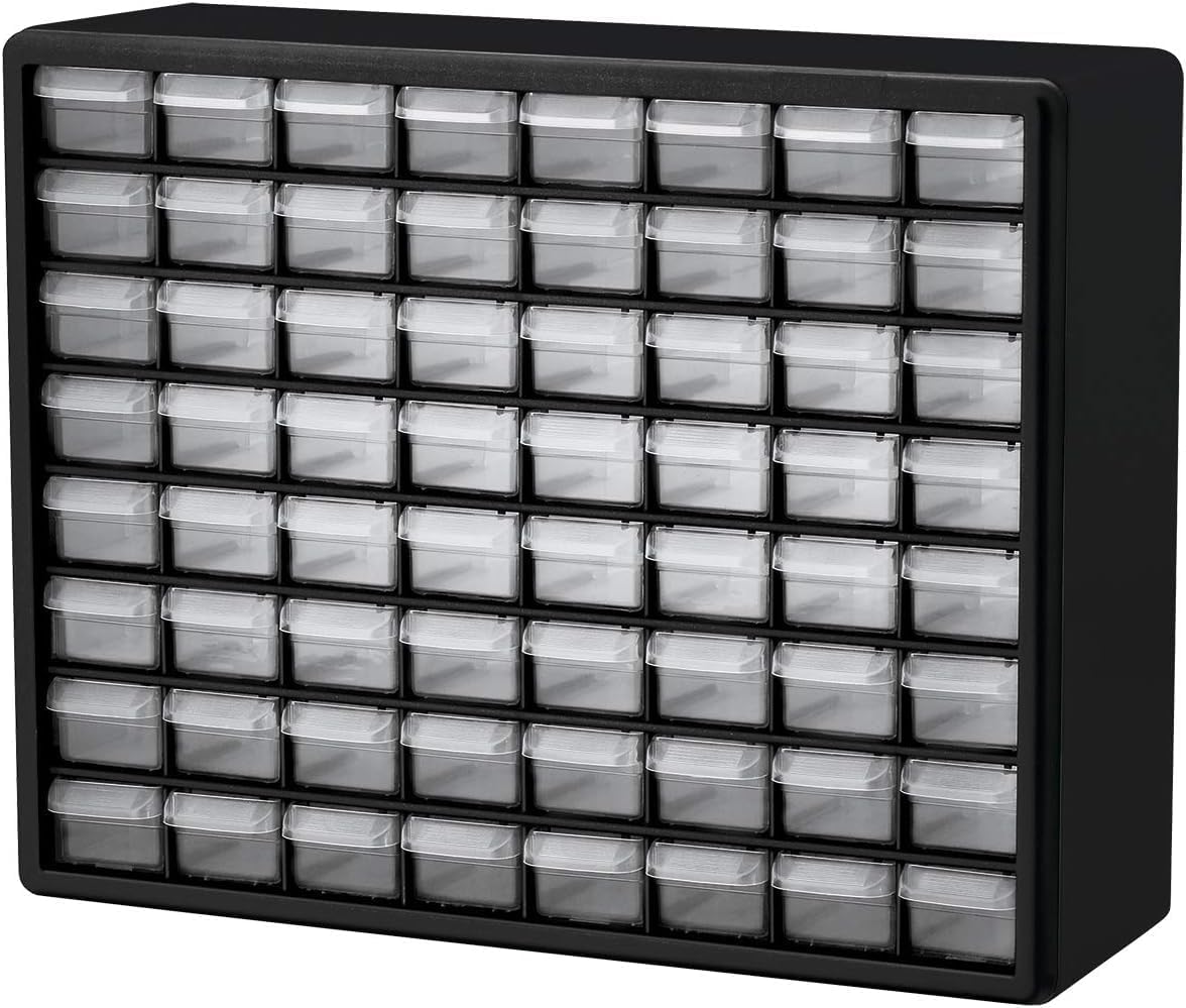 Akro-Mils 24-Drawer Plastic Drawer Storage Cabinet for Garage Organization, Bead Organizer, Building Bricks Storage, Teacher Toolbox, Makeup Organizer, 20" W x 6" D x 16" H, 10124 Black