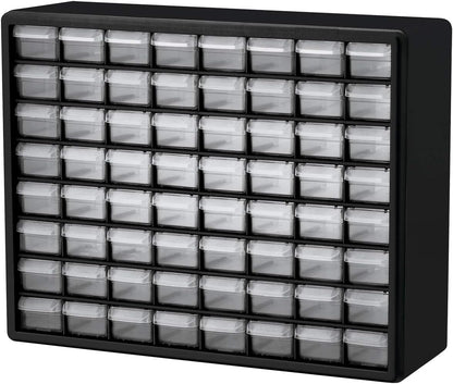 Akro-Mils 24-Drawer Plastic Drawer Storage Cabinet for Garage Organization, Bead Organizer, Building Bricks Storage, Teacher Toolbox, Makeup Organizer, 20" W x 6" D x 16" H, 10124 Black