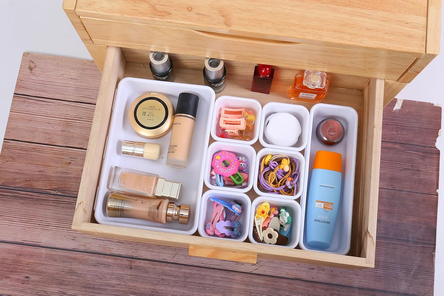 Kutesna 15 Piece Drawer Organizer Set, 3 Size Interlocking Plastic Storage Bins for Office Supplies, Jewelry Makeup Vanity, Bathroom Kitchen, Home Organization Closet, Gadgets Small Items, Black